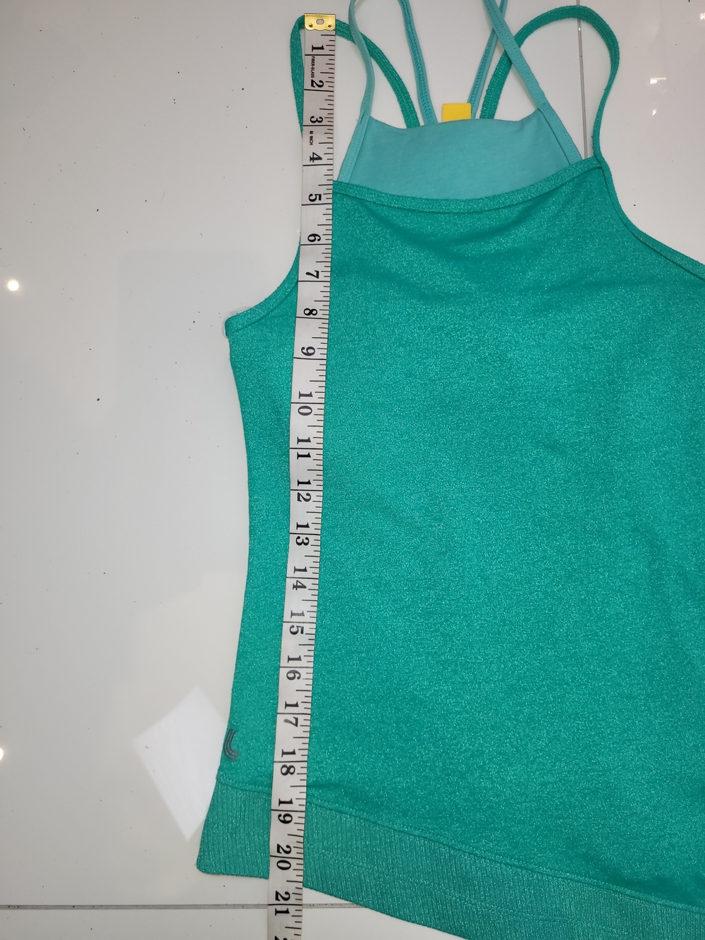 Lolë Emerald Green Glitter Strappy Tank Top Asymmetrical Hem XS - Picture 12 of 13